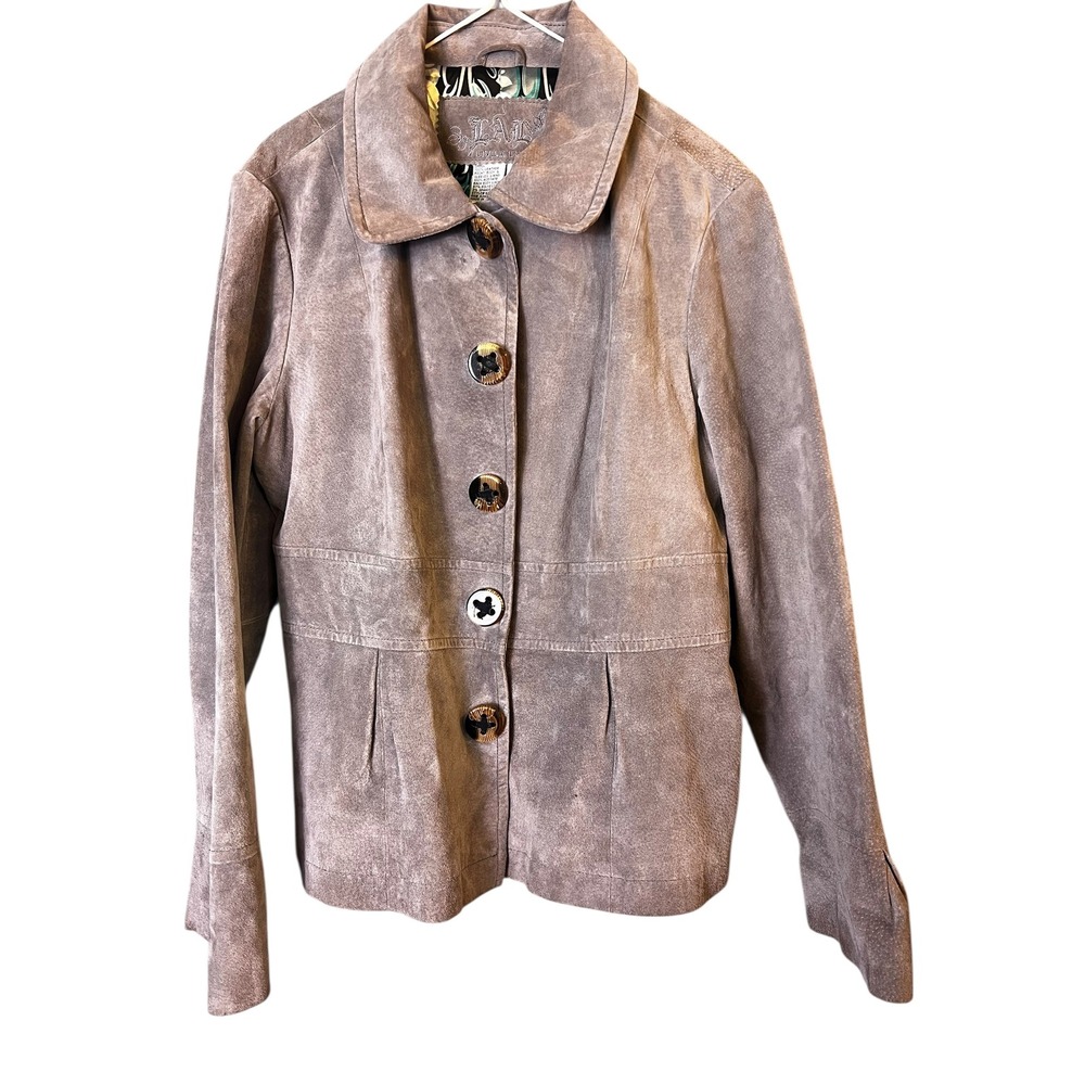 Live A Little Suede Leather Jacket Button Front Blazer Coat Taupe Large‎ Y2K